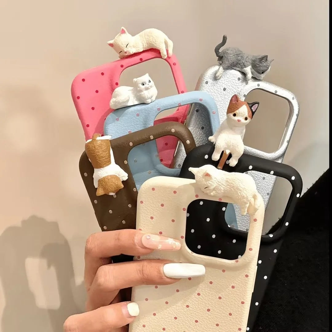 Cat Doll Leather Case for iPhone 16-11 – Cute Girls Style | PhonelyHub