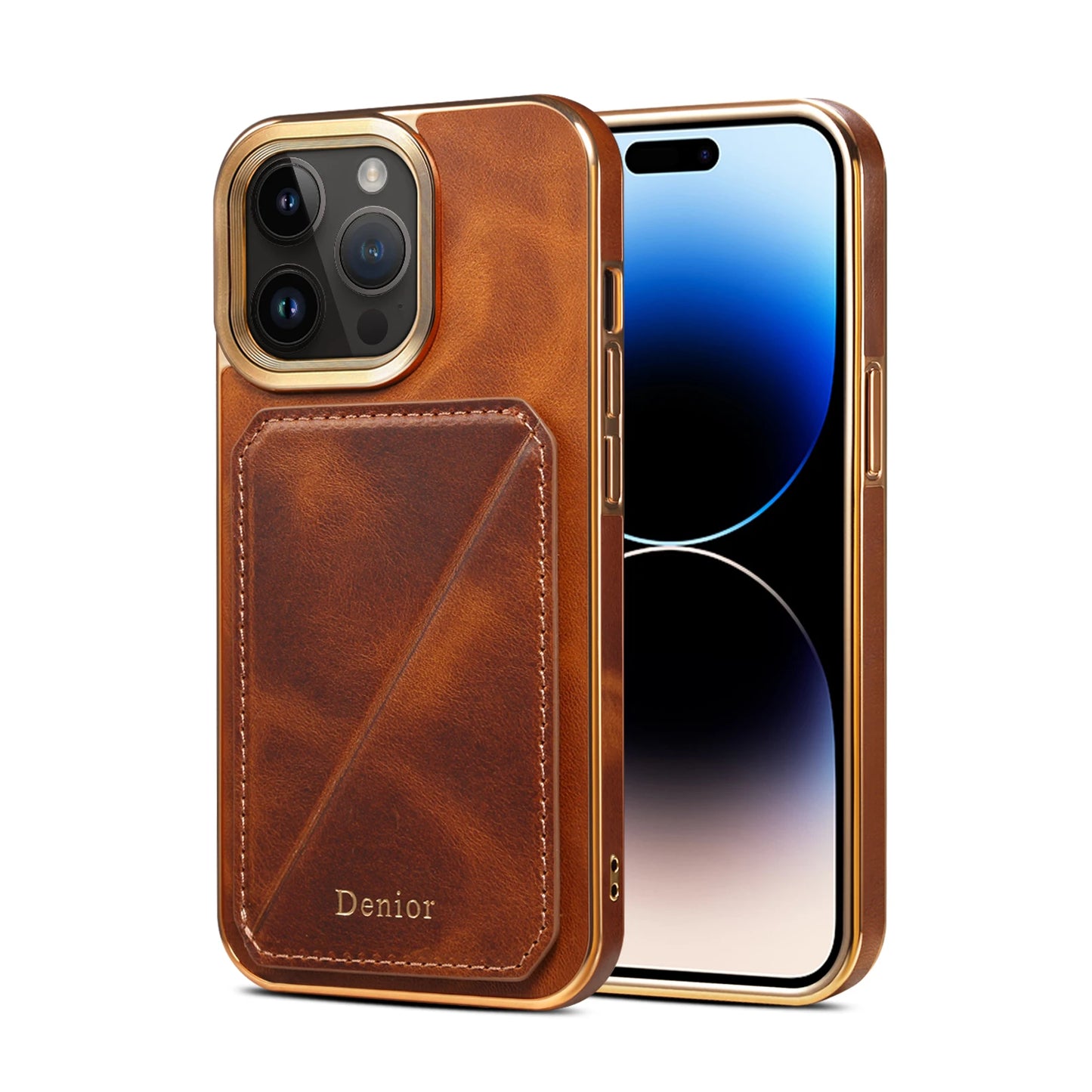 Cowhide Leather Card Holder Phone Case For iPhone 16 15 14 13 12 Pro Max 16Plus Magnetic Wallet Plating Shell Shockproof Cover