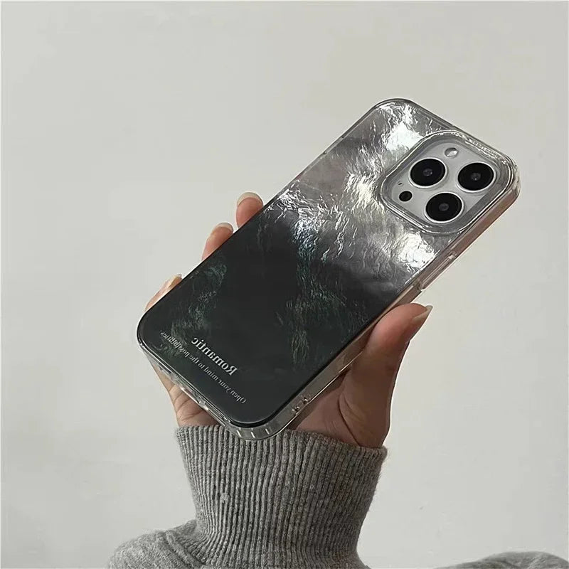 Simple Gradient Silver Black Phone Case For iPhone 16 15 14 13 12 11 Pro Max 7 8 Plus X XR XS SE2 Shockproof Silicone Soft Cover