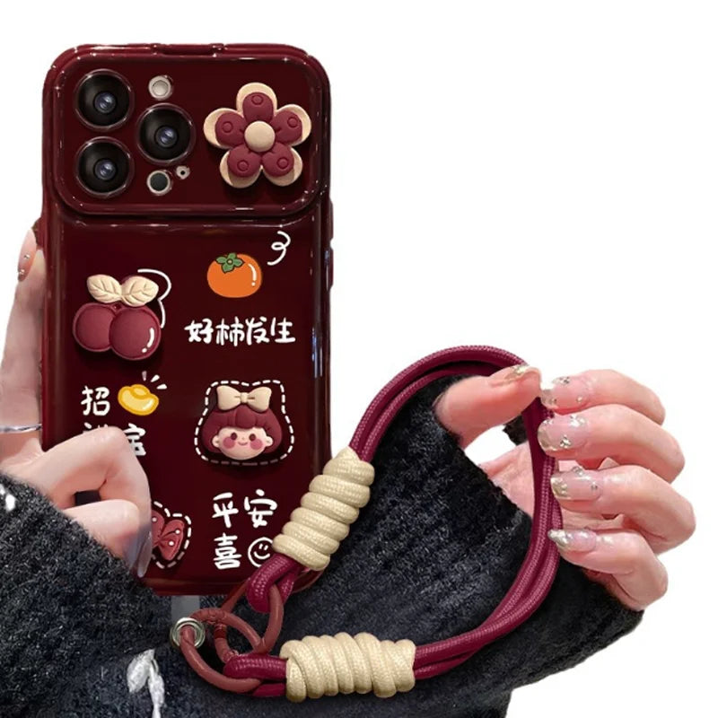 New cartoon with hanging rope phone case for iPhone, 16, 11, 12, 13, 14, 15, PRO, PROMAX, PLUS XS/S Max XR