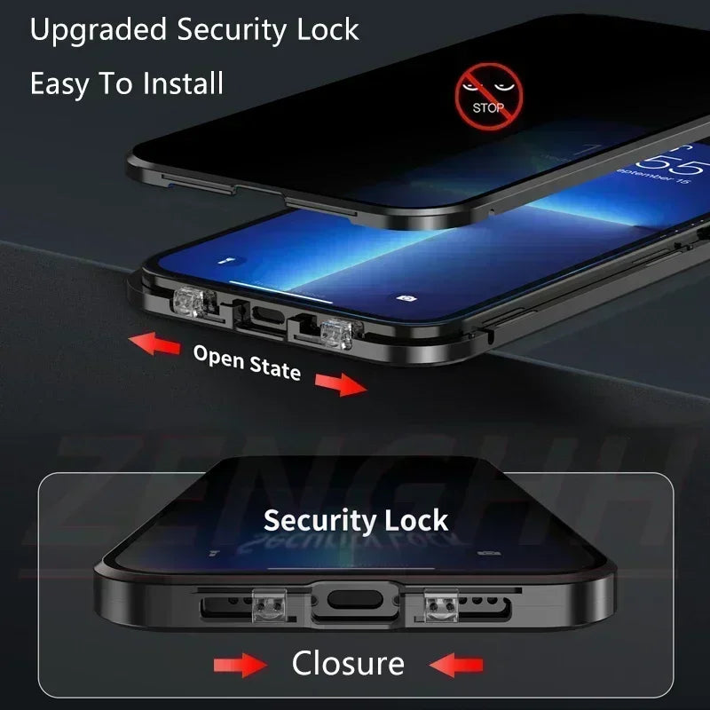 Privacy Glass Metal Frame Case for iPhone 16 Pro Max | PhonelyHub