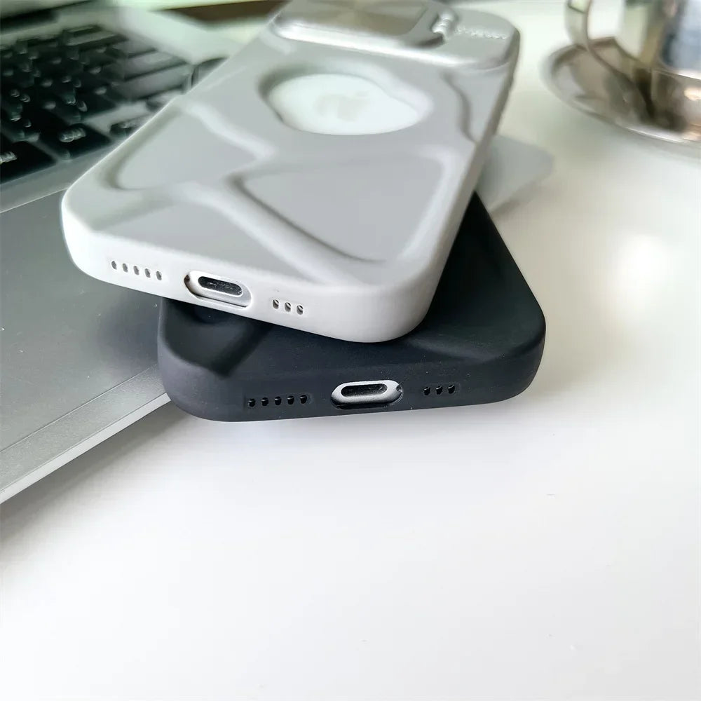 Fashion Logo Hole Magsafe Case for iPhone 16 11 12 13 14 15 Pro Max Plus Lens Protection Bracket Magnetic Wireless Charge Cover