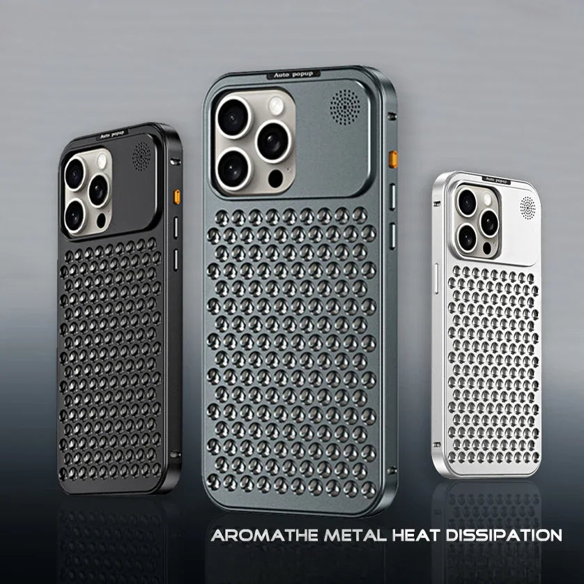 For iPhone 16 15 14 Plus 13 12 Pro Max Luxury Aluminum Metal Heat Dissipation Aromatherapy Phone Case Fragrance Cooling Cover