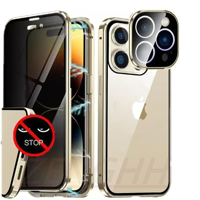 Privacy Glass Metal Frame Case for iPhone 16 Pro Max | PhonelyHub