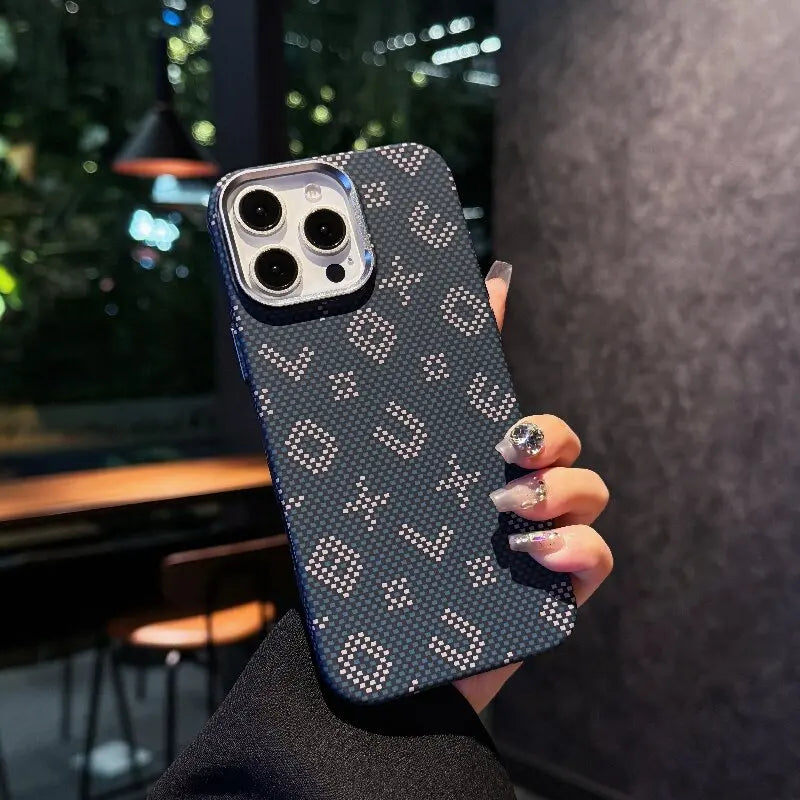 Carbon fiber textured letters with luminescent effect, suitable for shockproof magnetic phone cases of iPhone 14, 15 and 16