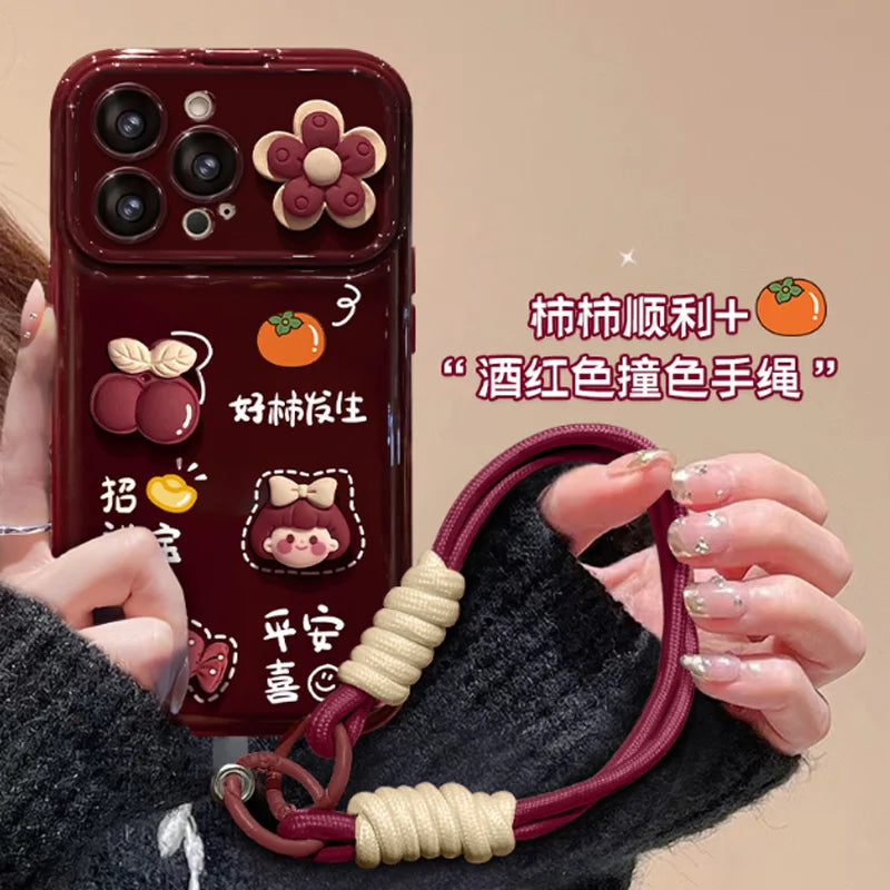 New cartoon with hanging rope phone case for iPhone, 16, 11, 12, 13, 14, 15, PRO, PROMAX, PLUS XS/S Max XR