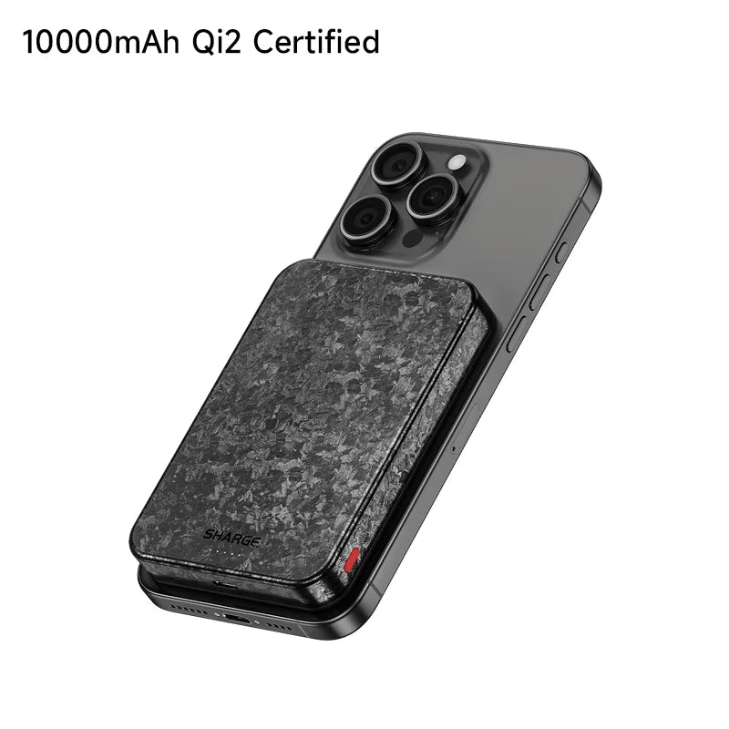 SHARGE CarbonMag Magsafe Power Bank Slim Magnetic Portable Charger 5000mAh Carbon Fiber PD 20W Fast Charging for iPhone 16 Pro