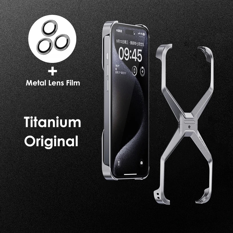 X Type Aluminum Alloy Rimless Phone Case For iPhone 13 15 14 16 Pro Max Metal Removable Heat Dissipation Armor Shockproof Cover