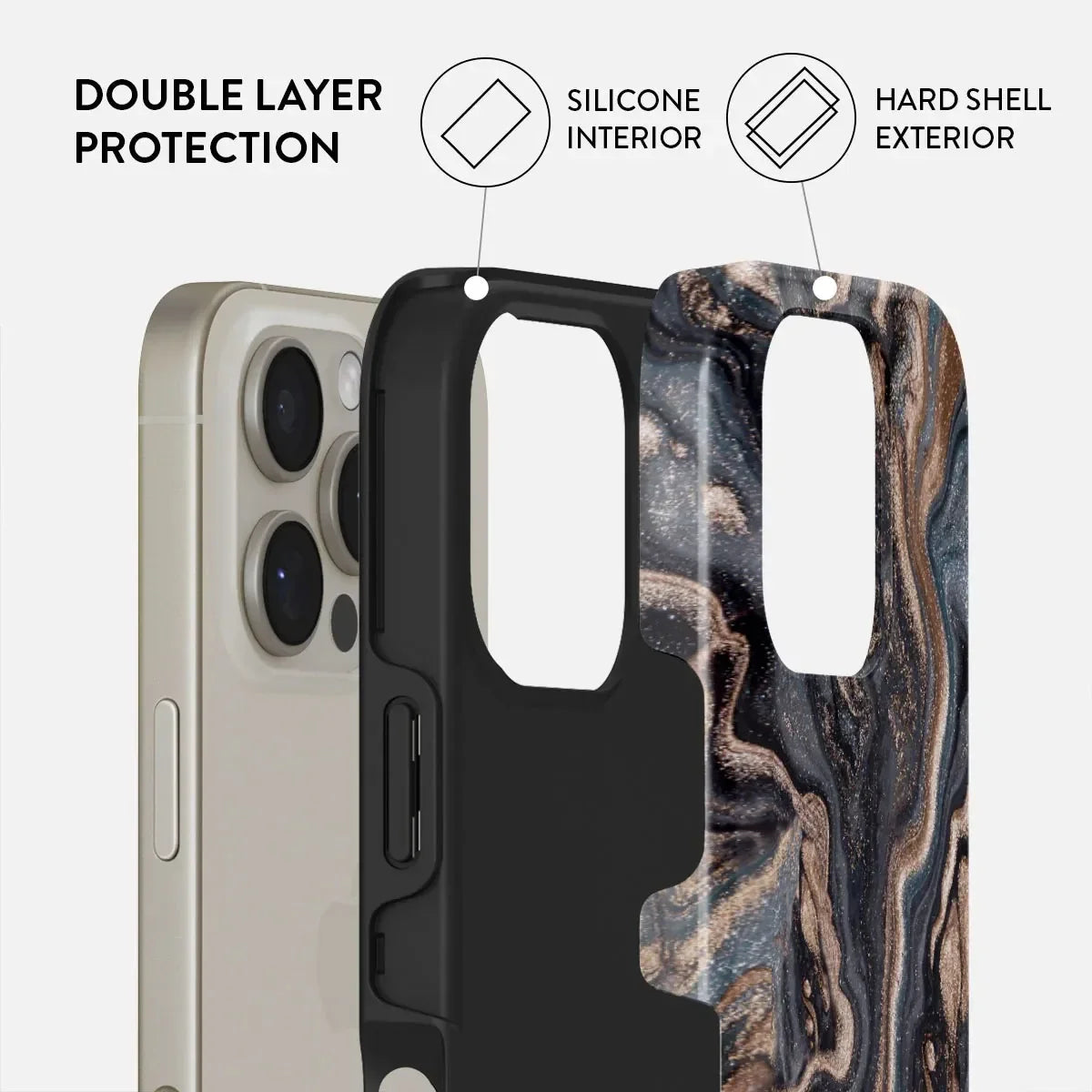 BURGA Marble Pattern in The Night Sky Phone Case for IPhone 16 15 14 13 12 11 Pro Max Plus Luxury Double-layer Back Cover