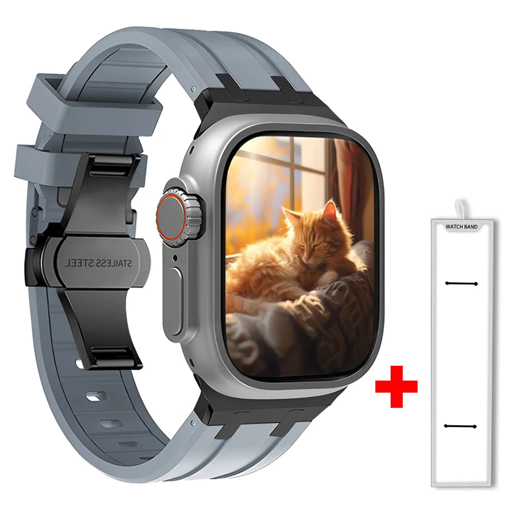 Band+box for Apple Watch Series 10 Ultra 2 49mm 45mm 46mm 44mm Butterfly Clasp Strap for IWatch 9 8 7 Se 6 5 4 Silicone Bracelet