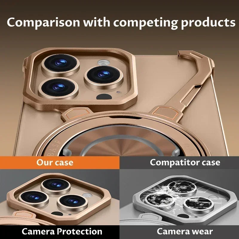 Eary Minimalist Phone Case for iPhone 16 15 14 13 Pro Max with MagSafe Stand 360° Rotatable Aluminum Metal Frameless Cover