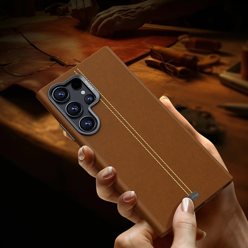 Samsung S25/S24 Ultra Retro Leather Case – MagSafe & Shockproof | PhonelyHub