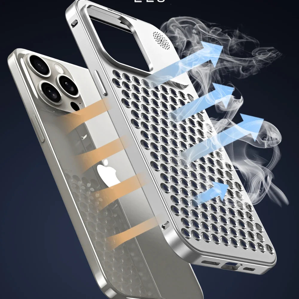 For iPhone 16 15 14 Plus 13 12 Pro Max Luxury Aluminum Metal Heat Dissipation Aromatherapy Phone Case Fragrance Cooling Cover