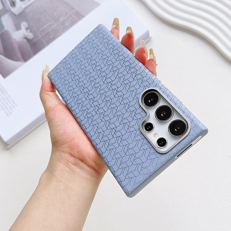 Magsafe Magnetic Wireless Charging Solid Color Line Pattern Phone Case For Samsung S25 Ultra S22 S23 S24 Ultra Plus Back Cover