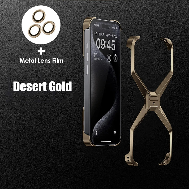 X Type Aluminum Alloy Rimless Phone Case For iPhone 13 15 14 16 Pro Max Metal Removable Heat Dissipation Armor Shockproof Cover