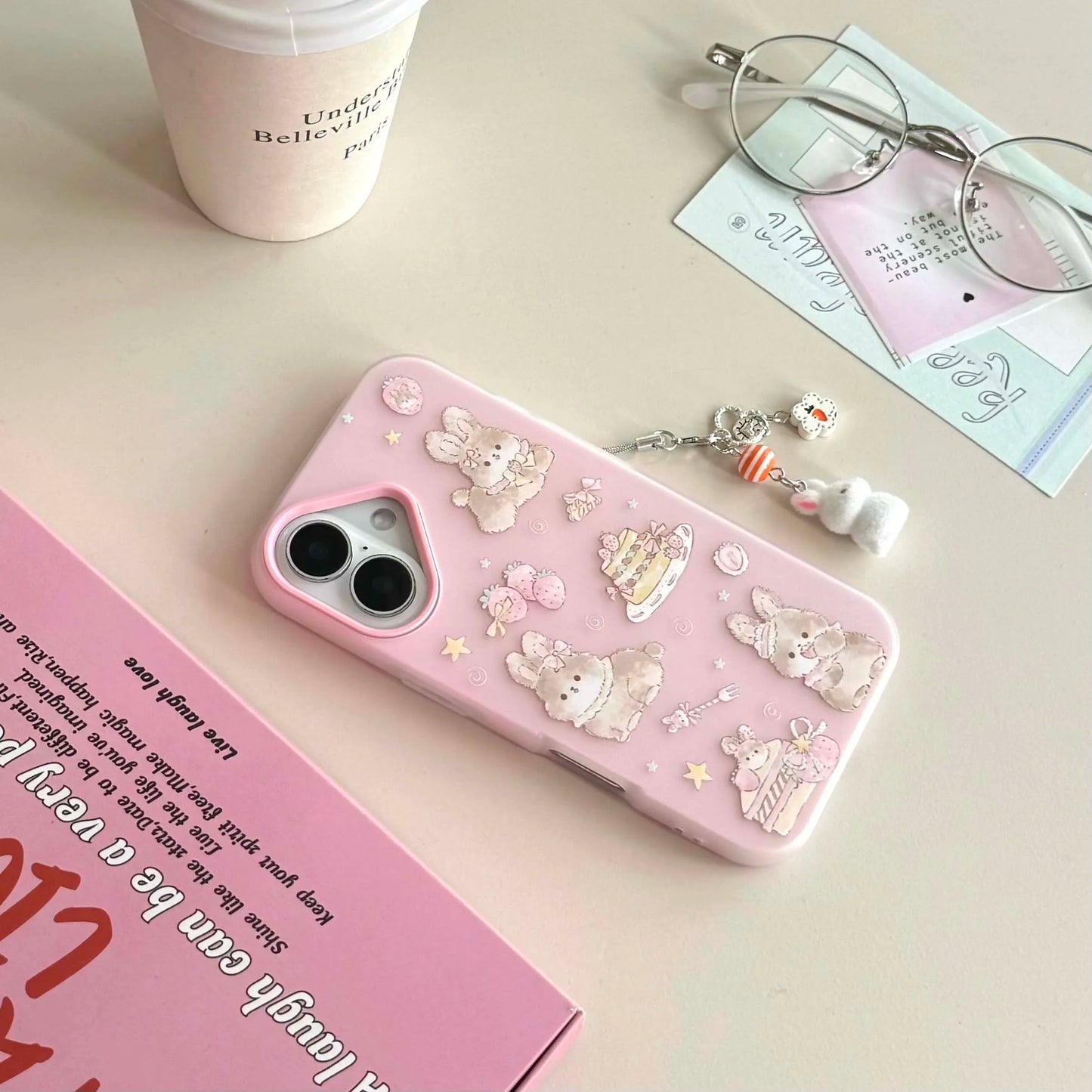 Pink rabbit bunny imd phone case for iphone 15 14 promax 13 16 pro max ins animal cute cartoon lovely back cover