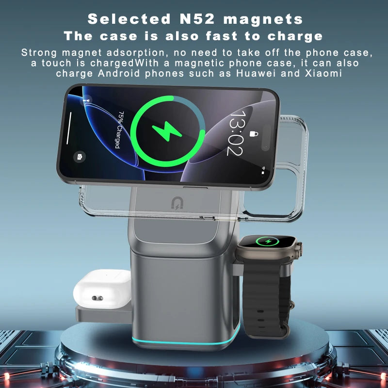 3 in 1 Wireless Charger Stand Magnetic 15W Fast Charging for iPhone 12 13 14 15 16 Apple Watch 9 8 7 6 5 Airpods 2 3 Pro