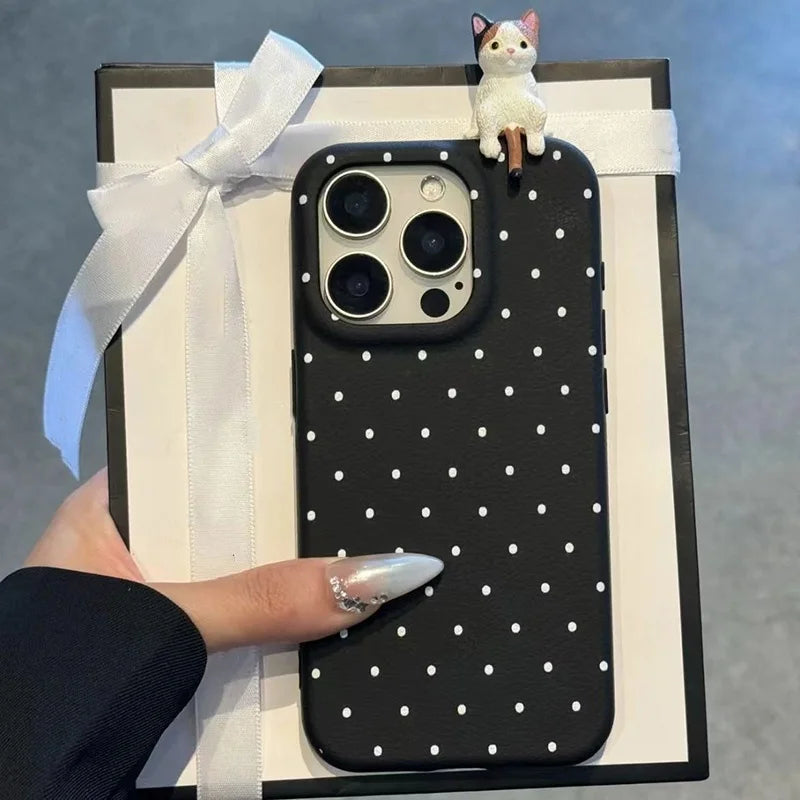 Cat Doll Leather Case for iPhone 16-11 – Cute Girls Style | PhonelyHub