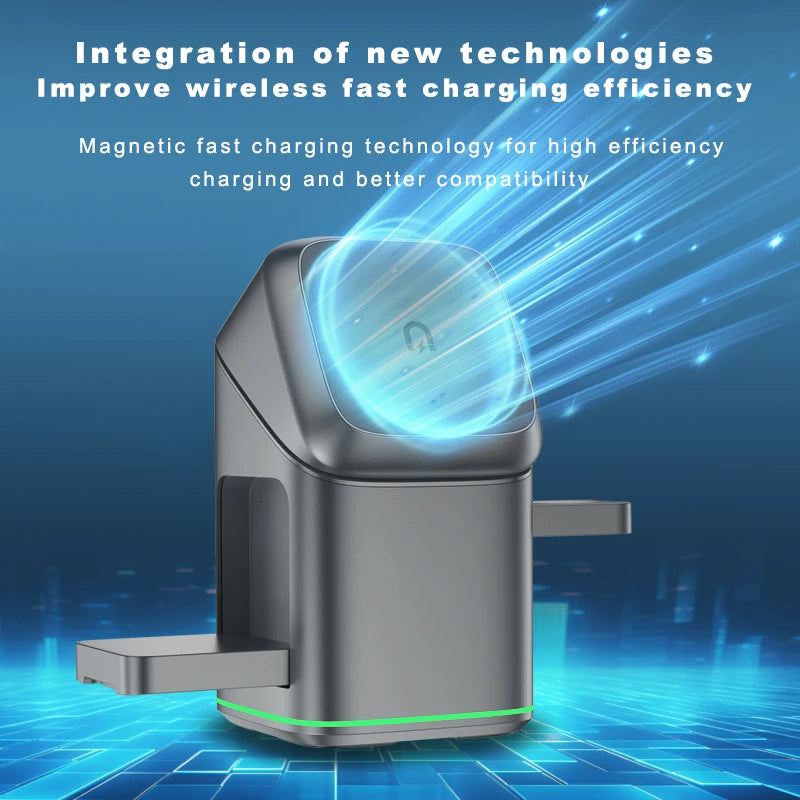 3 in 1 Wireless Charger Stand Magnetic 15W Fast Charging for iPhone 12 13 14 15 16 Apple Watch 9 8 7 6 5 Airpods 2 3 Pro