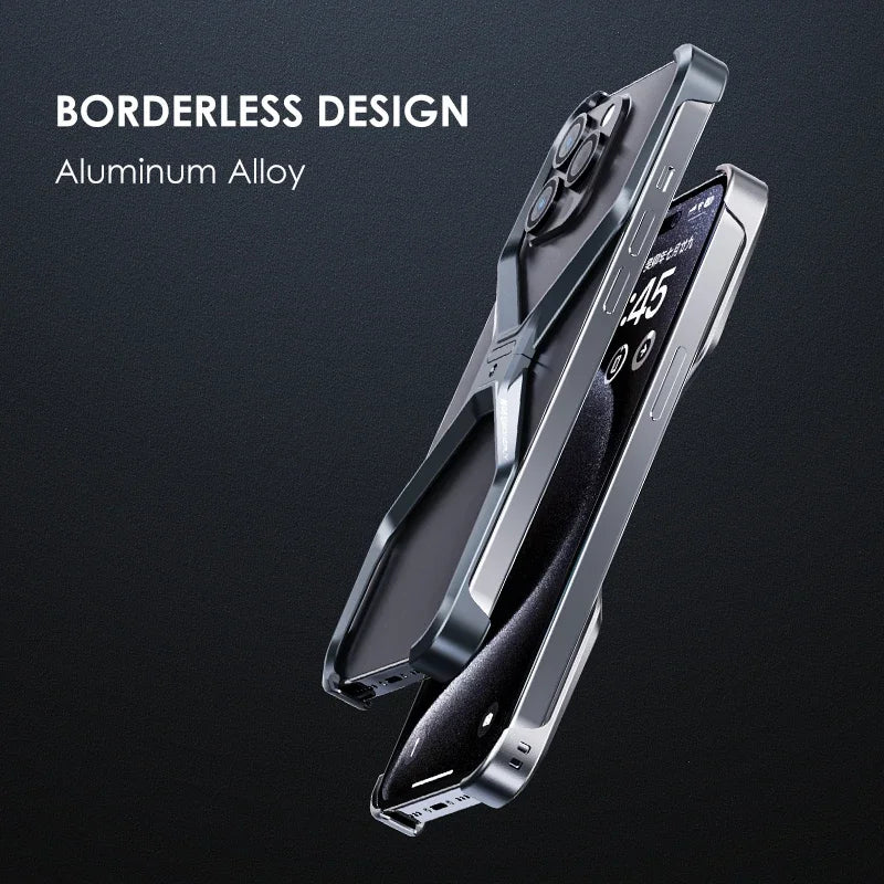 X Type Aluminum Alloy Rimless Phone Case For iPhone 13 15 14 16 Pro Max Metal Removable Heat Dissipation Armor Shockproof Cover