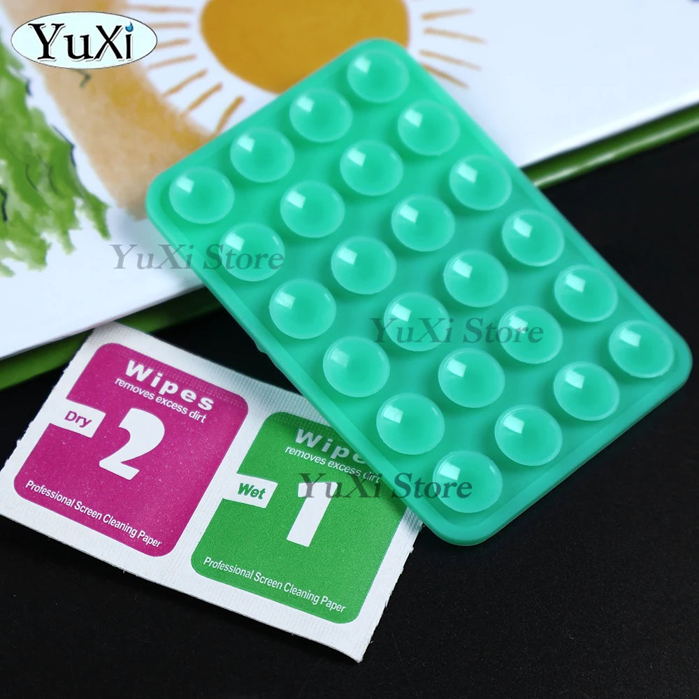 Double Side Silicone Suction Pad With Dry Wet Cleaning Wipes For Mobile Phone Fixture Suction Cup Rubber Sucker Pad For Fixing