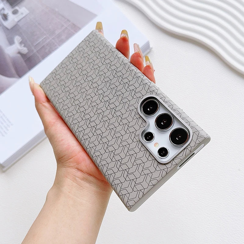 Magsafe Magnetic Wireless Charging Solid Color Line Pattern Phone Case For Samsung S25 Ultra S22 S23 S24 Ultra Plus Back Cover