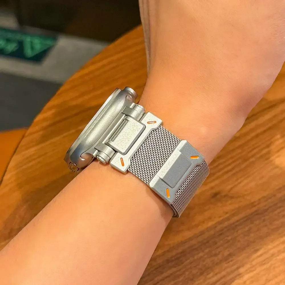 سوار ميلانو من الفولاذ المقاوم للصدأ لساعة Apple Watch Ultra 2/1 مقاس 49 مم 10 46 مم للرجال، سوار حلقي لساعة Iwatch 9 8 7 6 5 4 Se مقاس 45 مم 44 مم