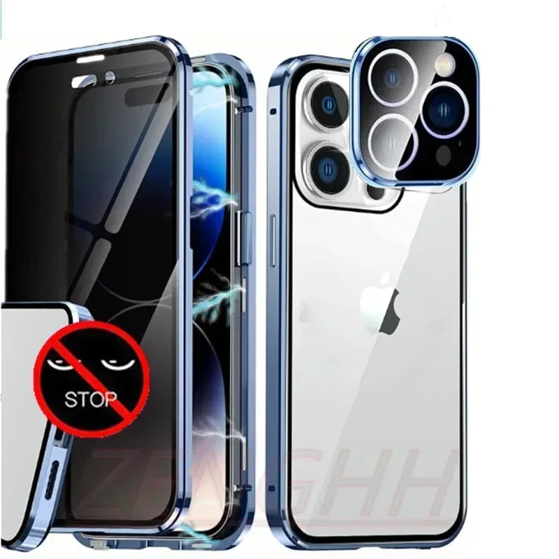Privacy Glass Metal Frame Case for iPhone 16 Pro Max | PhonelyHub