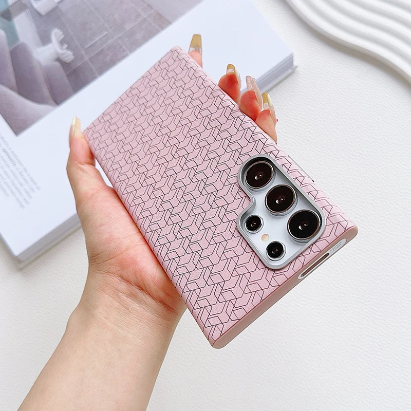 Magsafe Magnetic Wireless Charging Solid Color Line Pattern Phone Case For Samsung S25 Ultra S22 S23 S24 Ultra Plus Back Cover