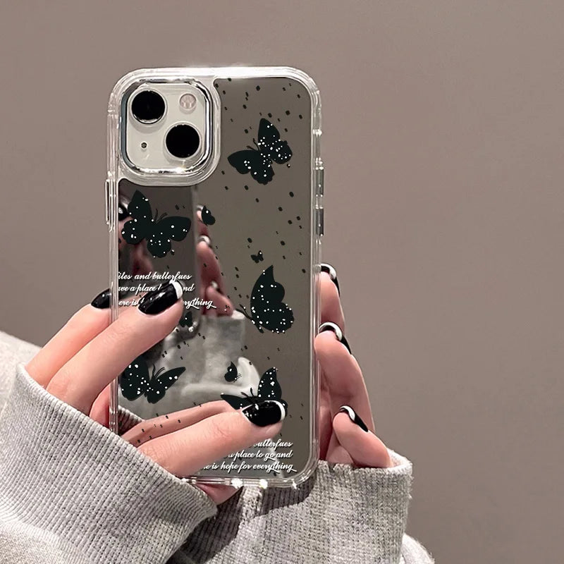 Blue/Silver Mirror iPhone Case – Clear Frame with English Text – PhonelyHub