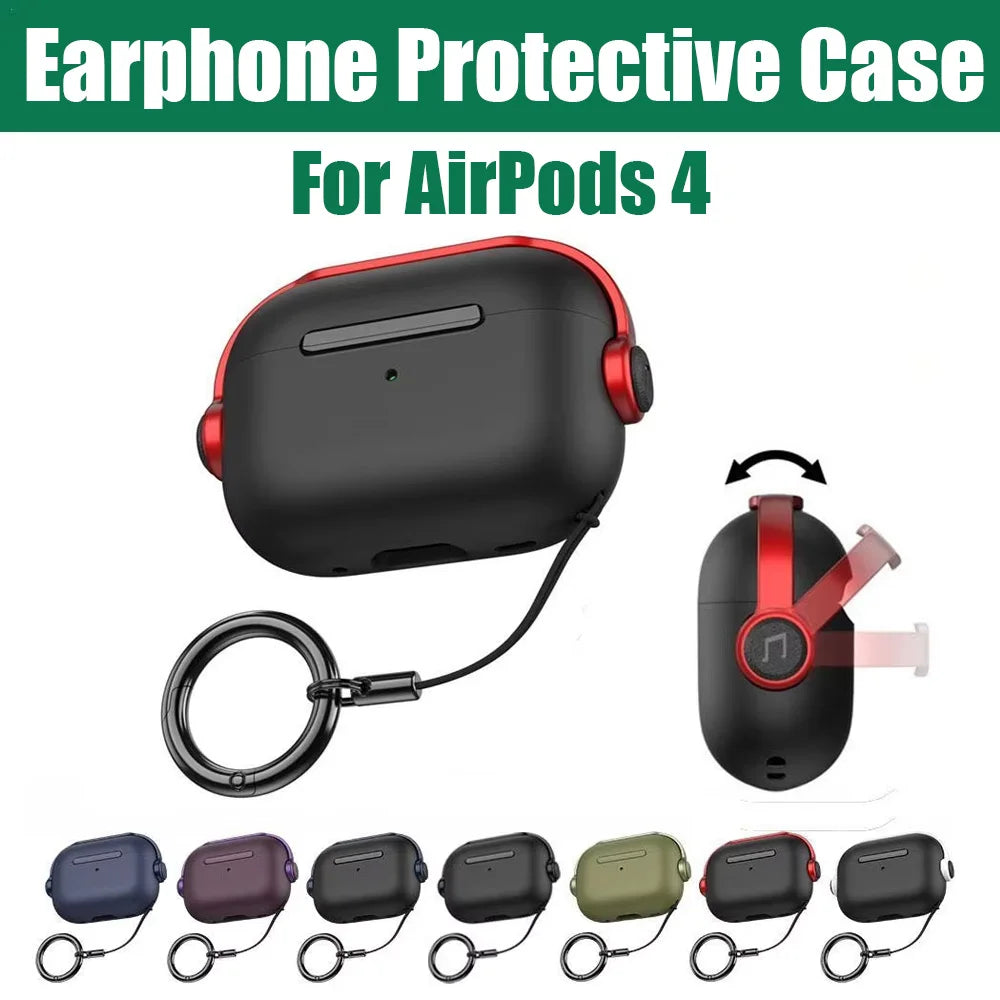 حافظة واقية لسماعات الأذن AirPods 4، حافظة سماعات أذن مع غطاء جلدي وحزام وحامل هاتف لملحقات Apple AirPods 4