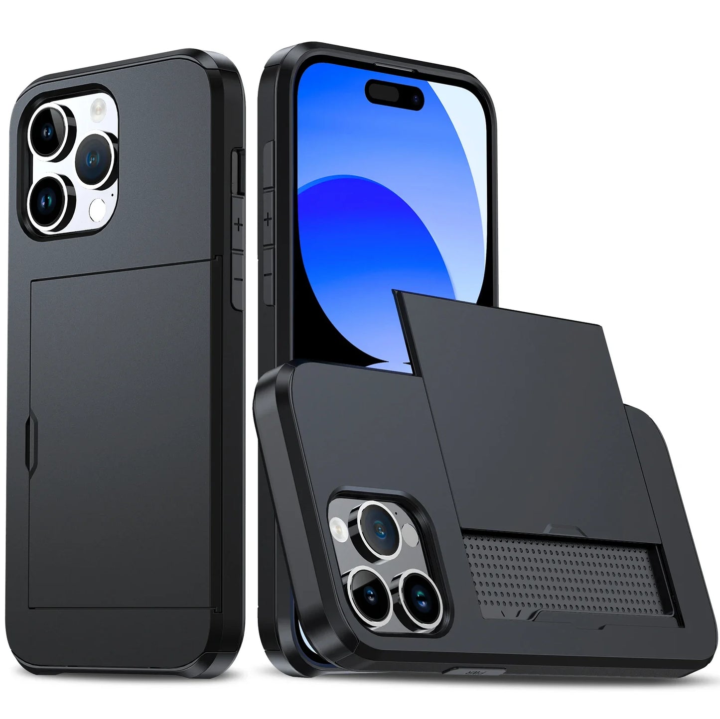 for iPhone 16 Pro Max 15 Case Slide Armor Wallet Card Slots Holder Cover For iPhone 16 16pro 16plus 16promax 15 15pro 15promax