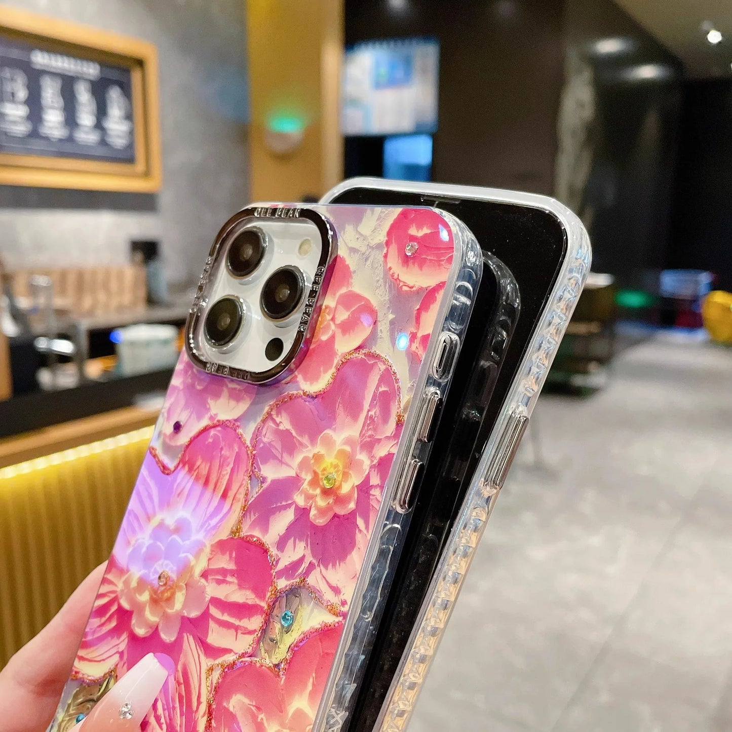 Diamond Rainbow Flower Phone Case for iPhone 15 14 13 12 11 Pro Max Bracelet Anti-drop Hard Cover