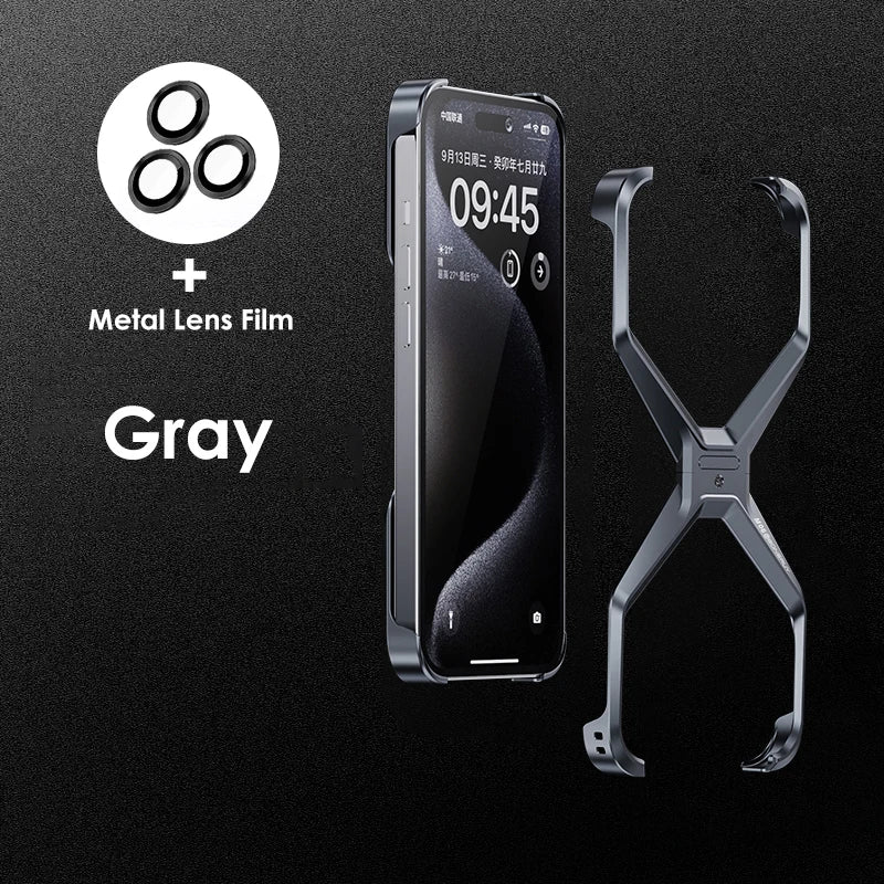 X Type Aluminum Alloy Rimless Phone Case For iPhone 13 15 14 16 Pro Max Metal Removable Heat Dissipation Armor Shockproof Cover