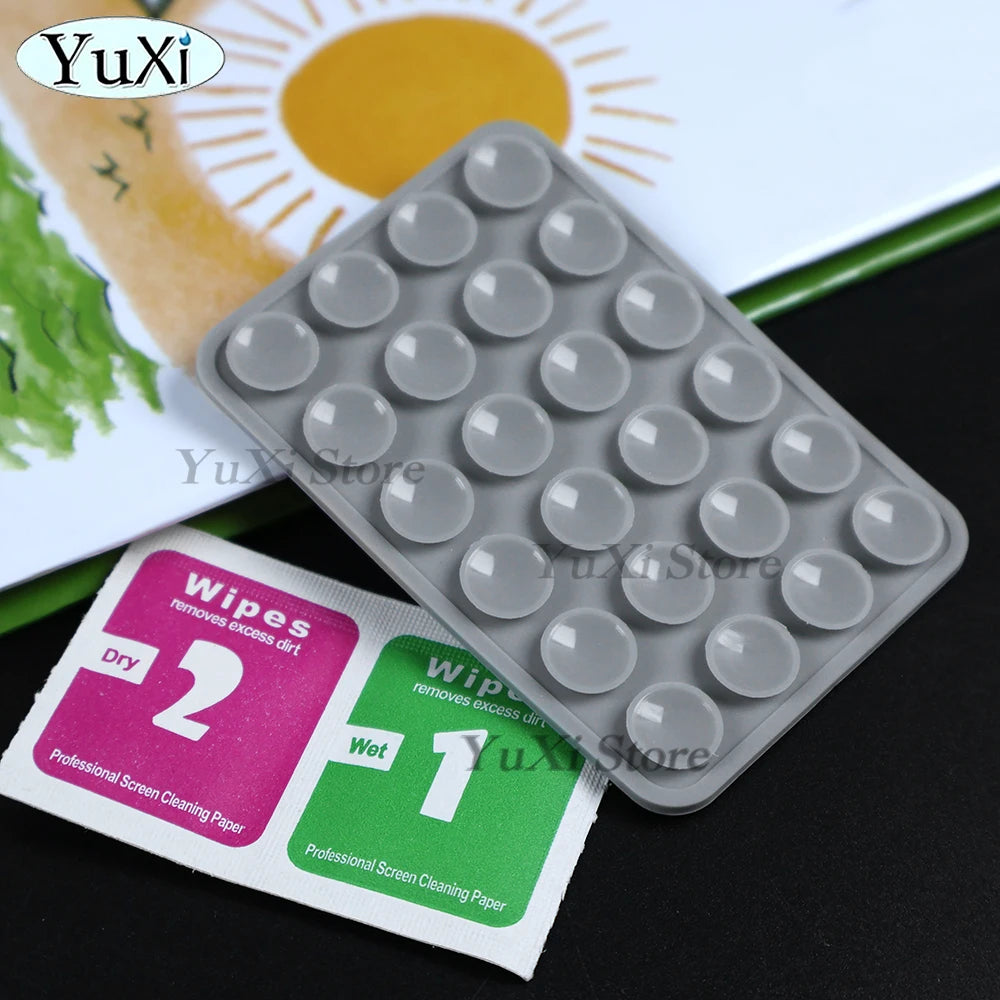 Double Side Silicone Suction Pad With Dry Wet Cleaning Wipes For Mobile Phone Fixture Suction Cup Rubber Sucker Pad For Fixing