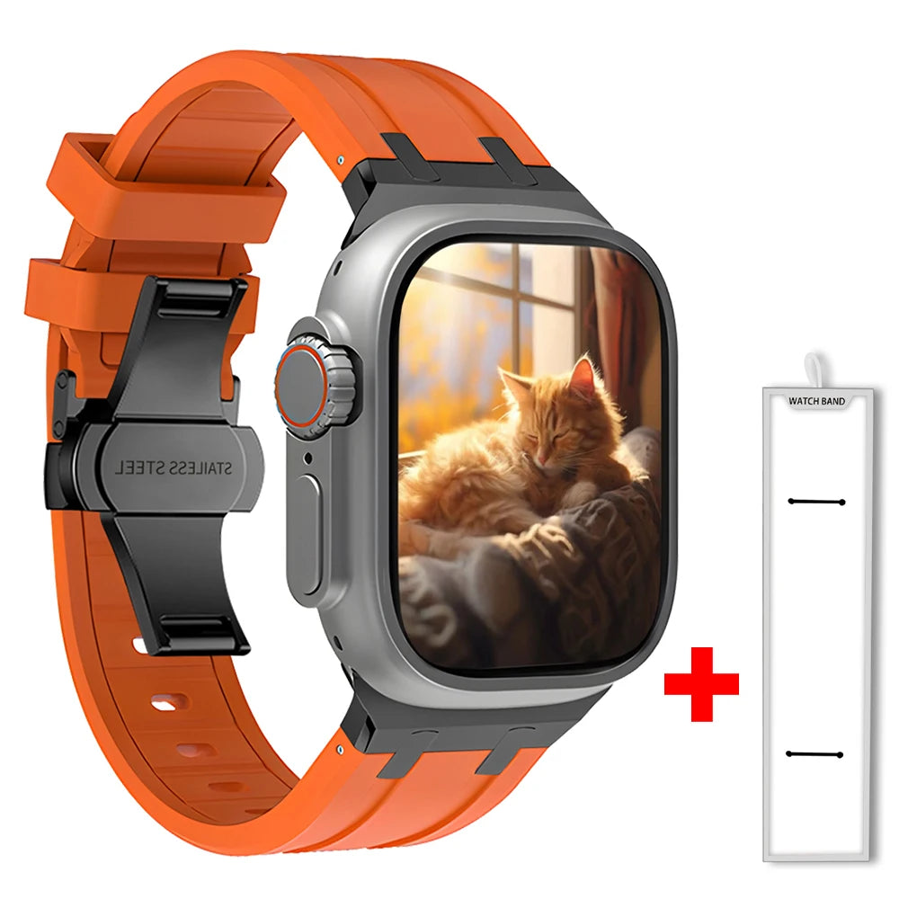 Band+box for Apple Watch Series 10 Ultra 2 49mm 45mm 46mm 44mm Butterfly Clasp Strap for IWatch 9 8 7 Se 6 5 4 Silicone Bracelet