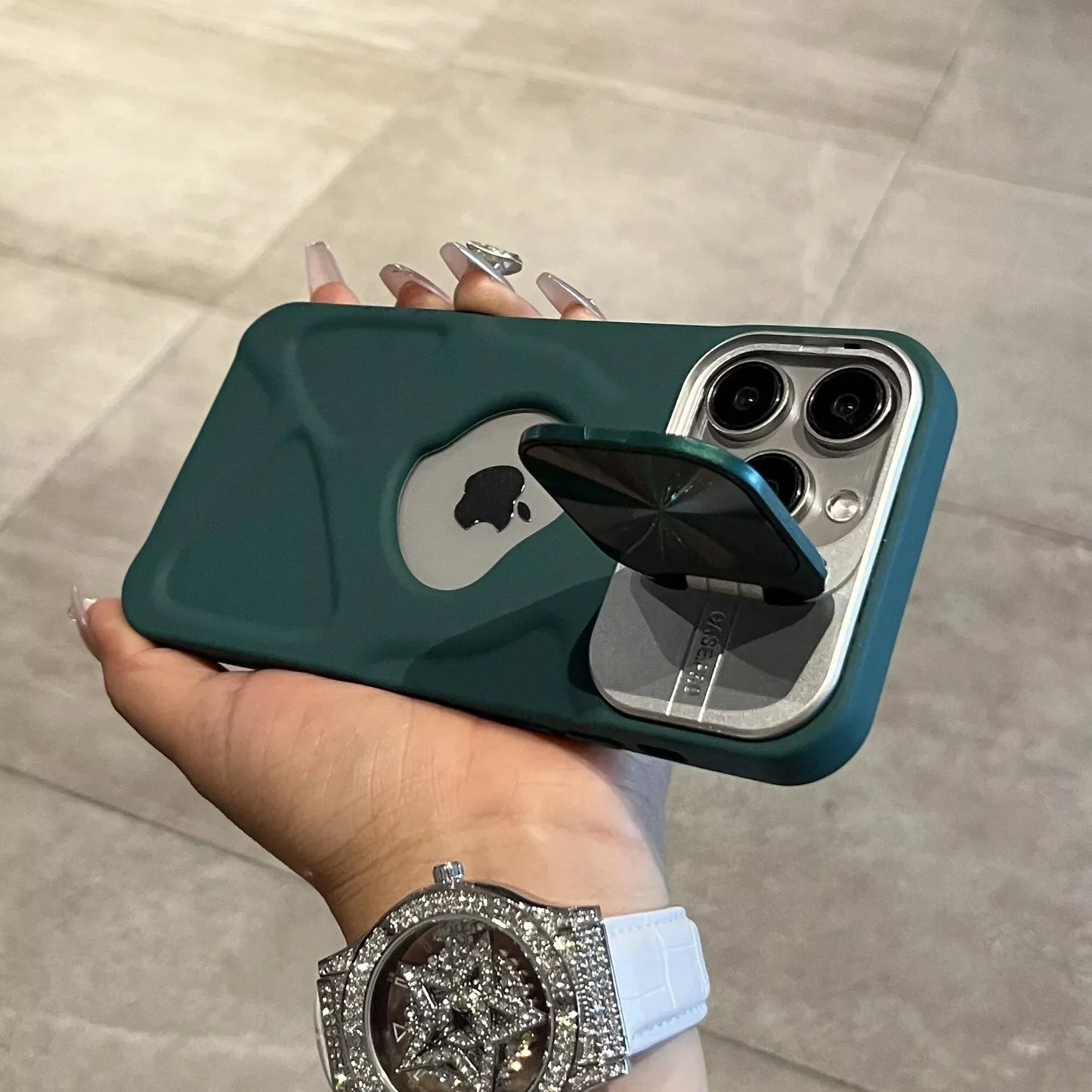 Fashion Logo Hole Magsafe Case for iPhone 16 11 12 13 14 15 Pro Max Plus Lens Protection Bracket Magnetic Wireless Charge Cover