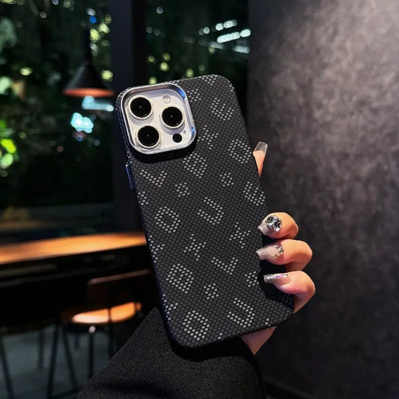 Carbon fiber textured letters with luminescent effect, suitable for shockproof magnetic phone cases of iPhone 14, 15 and 16