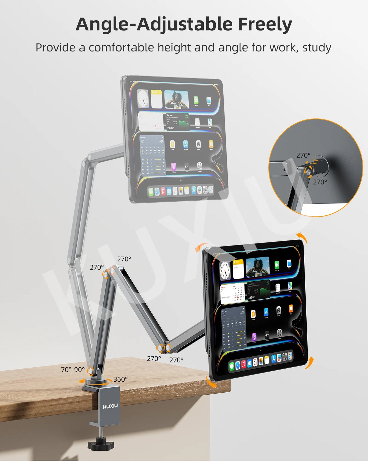 KUXIU Magnetic Charger Holder For iPad Air 11/13 M2(2024),iPad Pro 11 inch 2nd/3rd, 12.9inch 3rd/4th/5th,360 Adjustab Desk Stand