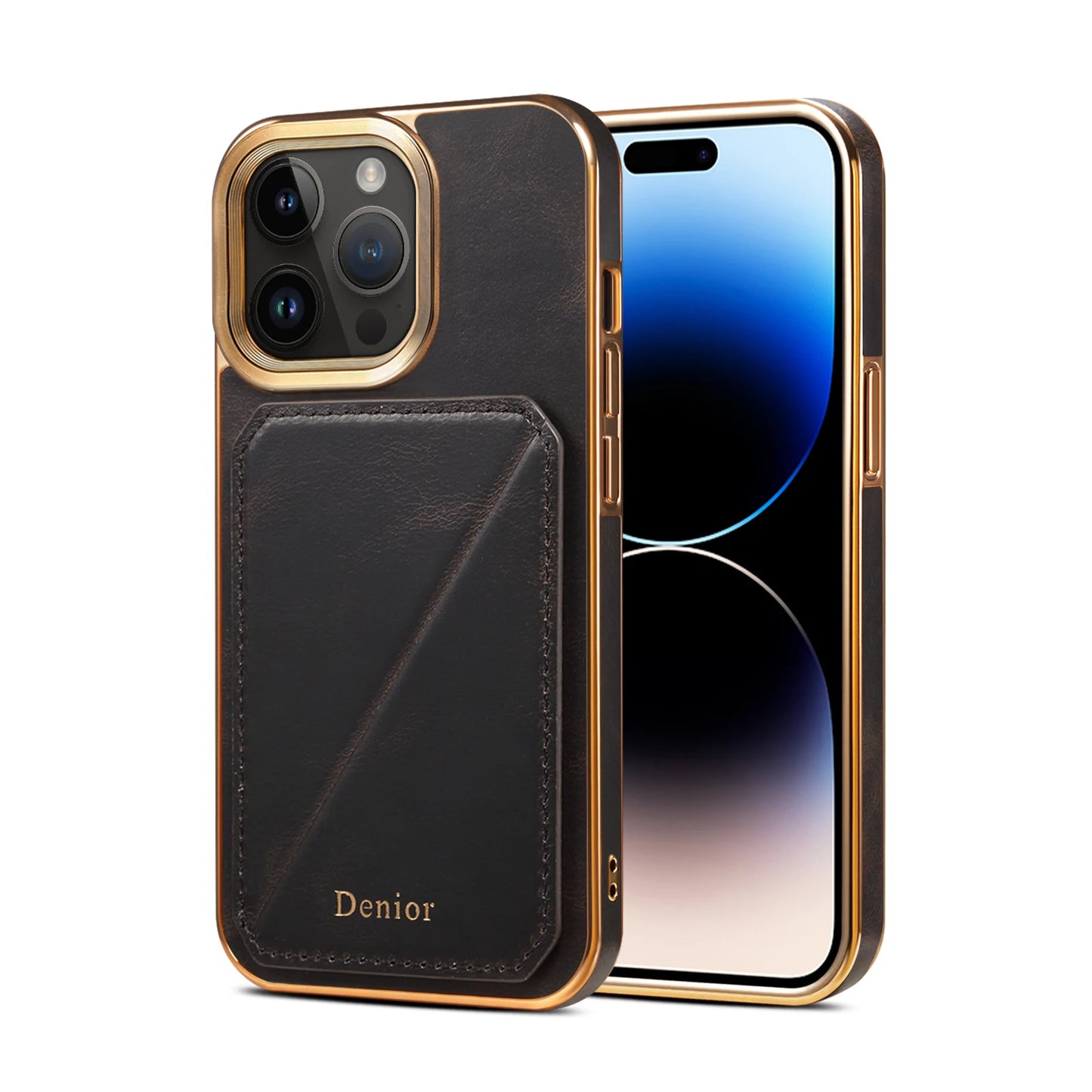 Cowhide Leather Card Holder Phone Case For iPhone 16 15 14 13 12 Pro Max 16Plus Magnetic Wallet Plating Shell Shockproof Cover