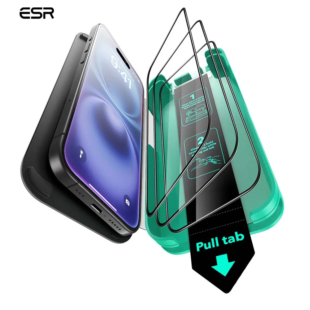 ESR for iPhone 16/15/14 Pro Max Tempered Glass Screen Protector HD Clear Privacy 3PCS Military Grade Screen Firm For 16/15 Plus