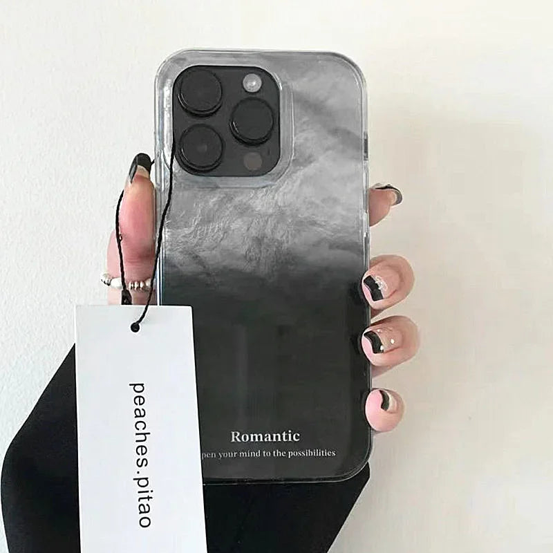 Simple Gradient Silver Black Phone Case For iPhone 16 15 14 13 12 11 Pro Max 7 8 Plus X XR XS SE2 Shockproof Silicone Soft Cover