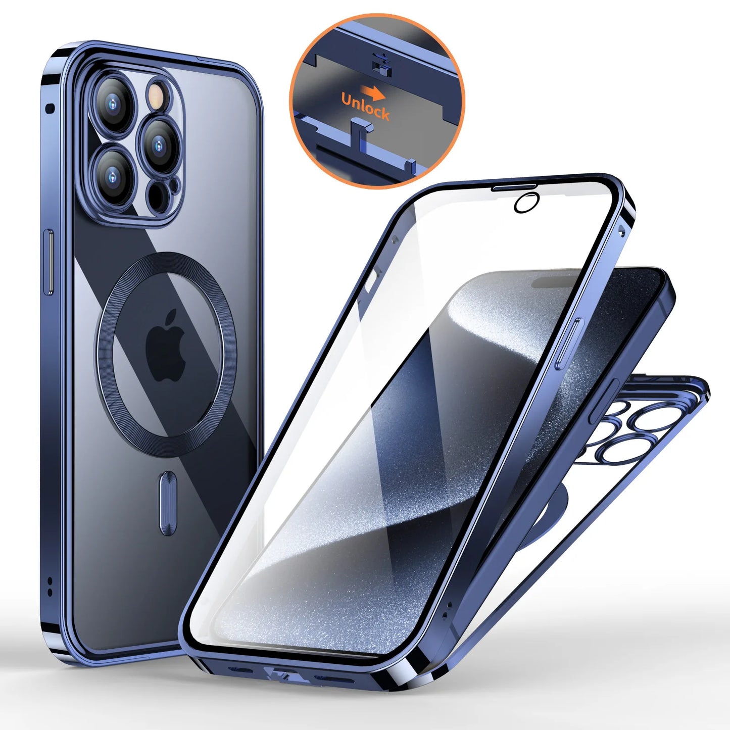 Aluminum Alloy Frame Protective Case ,For iPhone 15 14 Pro Max Magnetic Galaxy Wireless Charging HD Full Screen Protective Box