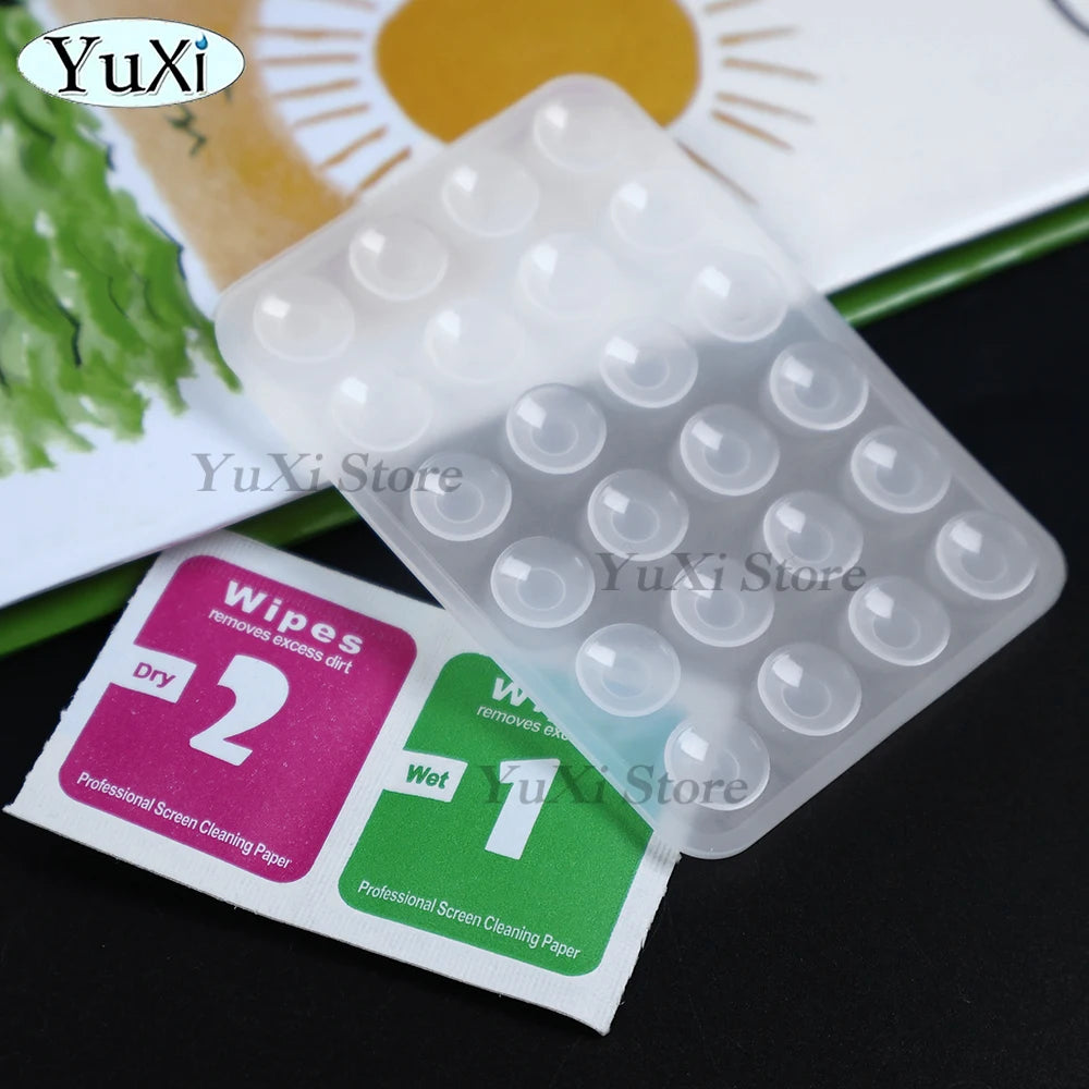 Double Side Silicone Suction Pad With Dry Wet Cleaning Wipes For Mobile Phone Fixture Suction Cup Rubber Sucker Pad For Fixing
