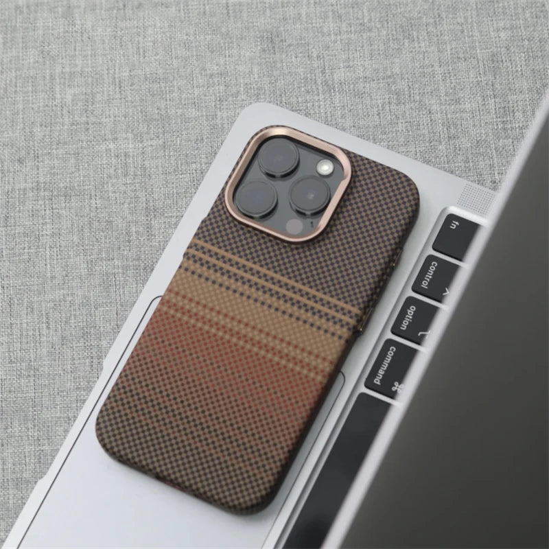 Luxury Carbon Fiber Relief Magsafe Phone Case For iPhone 13 14 15 16 Pro Max Metal Lens Matte Wireless Charging Shockproof Cover