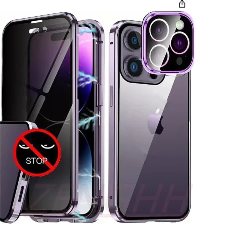 Privacy Glass Metal Frame Case for iPhone 16 Pro Max | PhonelyHub