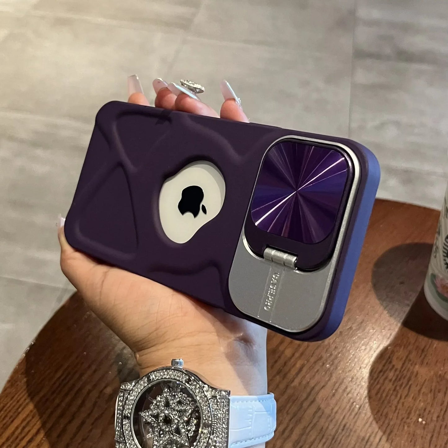 Fashion Logo Hole Magsafe Case for iPhone 16 11 12 13 14 15 Pro Max Plus Lens Protection Bracket Magnetic Wireless Charge Cover