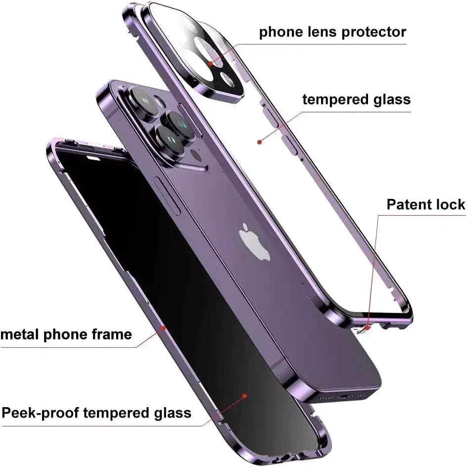 Privacy Glass Metal Frame Case for iPhone 16 Pro Max | PhonelyHub