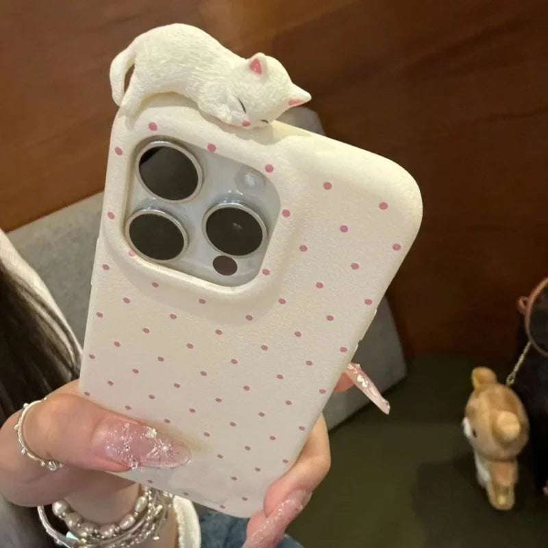 Cat Doll Leather Case for iPhone 16-11 – Cute Girls Style | PhonelyHub