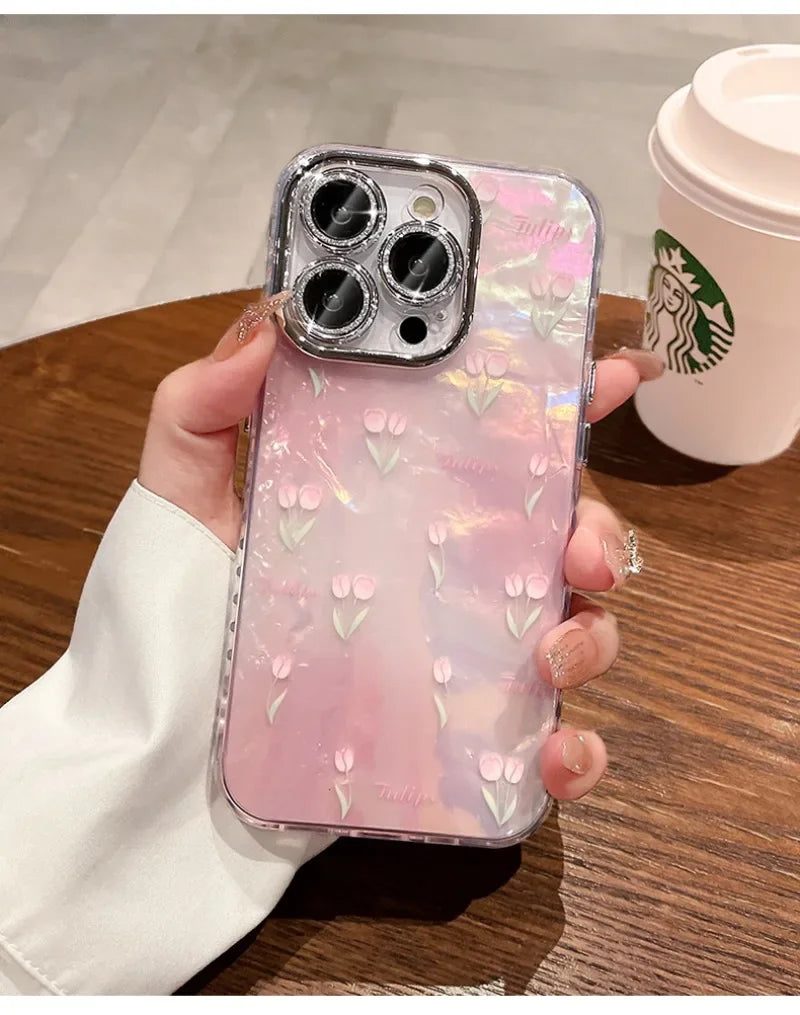 Tulip all-round protective cover suitable for iPhone 16 15 14 13 12 11promaX gradient pattern flash lens film shell